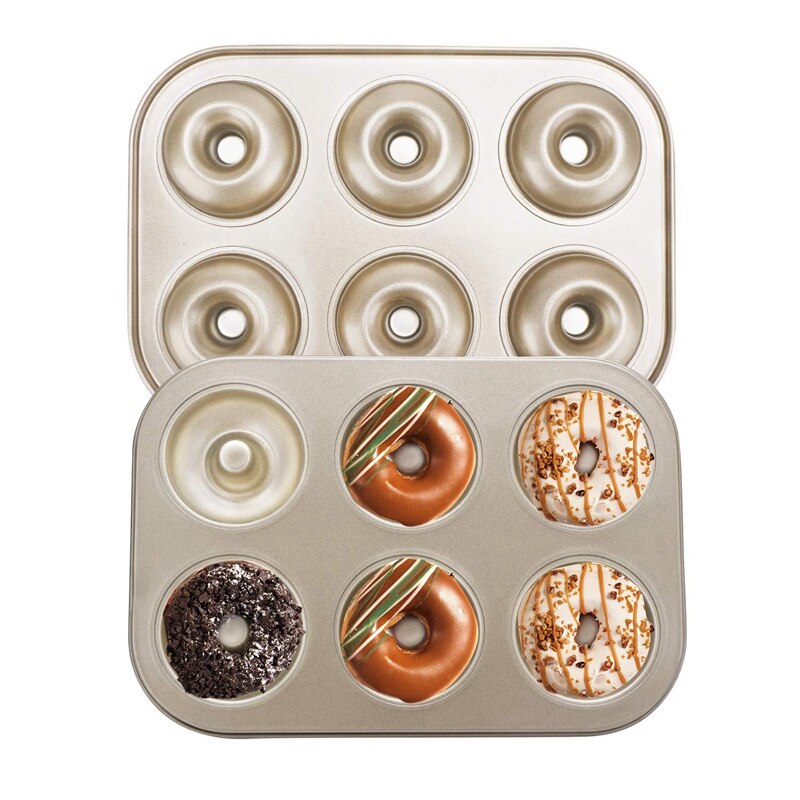 Madeleine Pan,Non-Stick Donut Pan, 2 Pieces Donut Baking Tray, Carbon Steel Donut Mold, Donut Baking Dish Bag Mould 6 Doughnuts