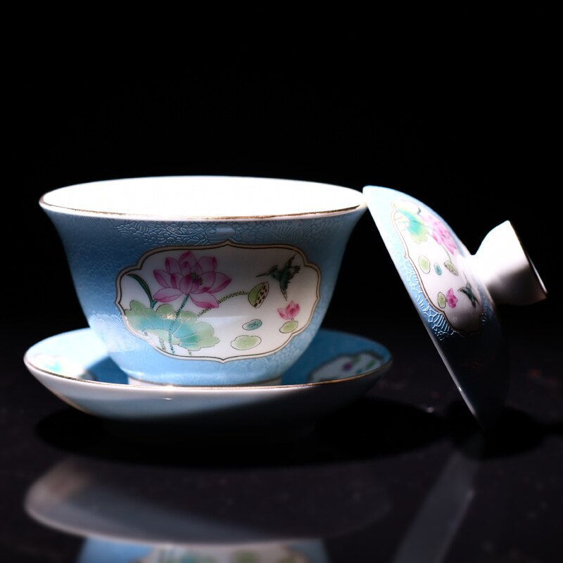 130ml farve emalje keramisk te skål kinesisk tradition gaiwan master kop kung fu te kop lotus mønster tekop porcelæn kopper
