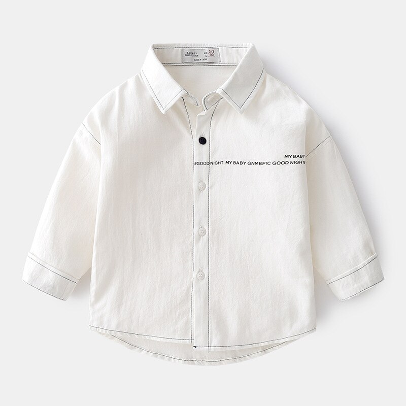 Chemise jaune à manches longues pour garçon, hauts d'extérieur, droit, en coton, à col rabattu, à la , automne et été: WHITE / 120