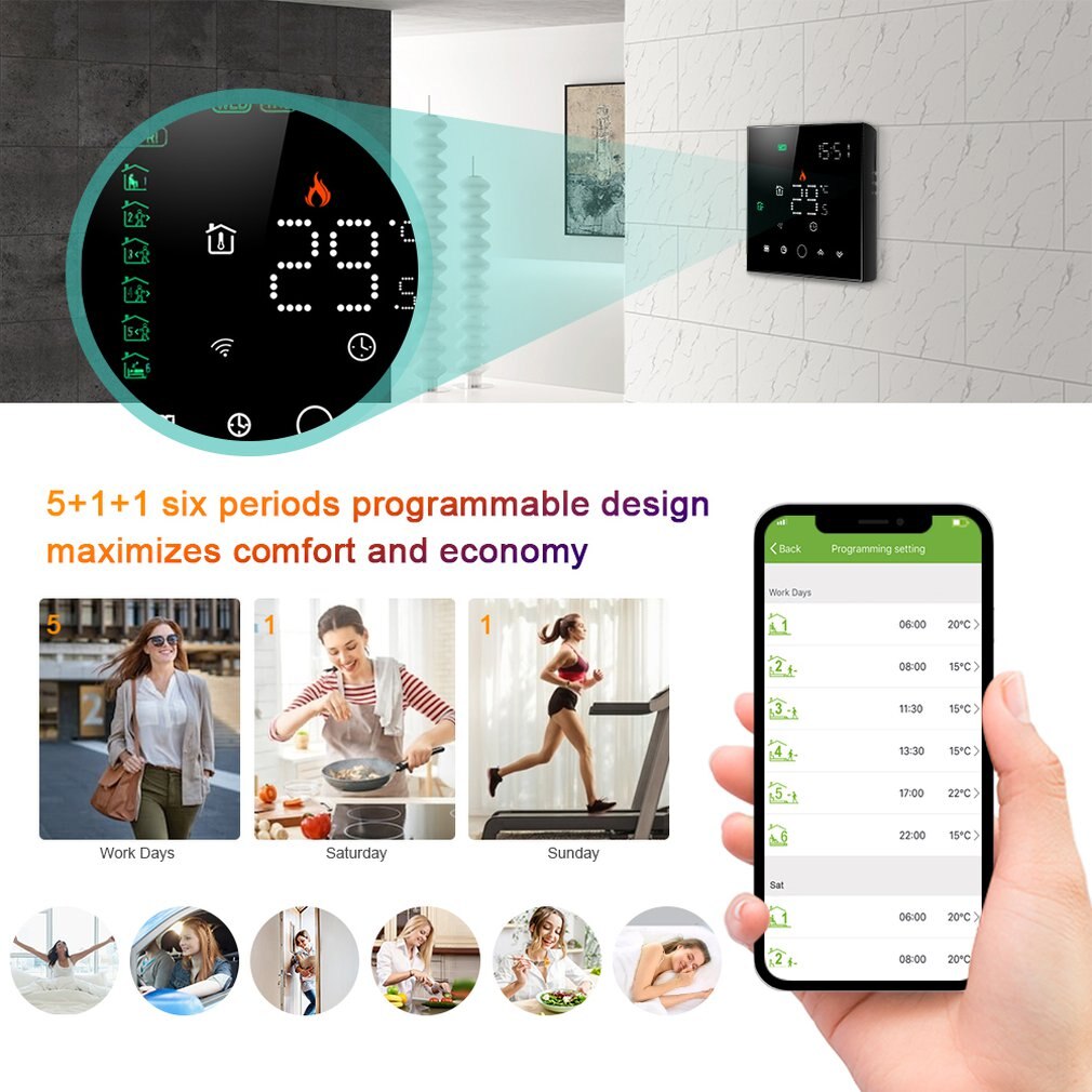 BHT-003-GALW 95-240V Wifi Smart Warm Floor Temperature Controller Voice Control Electric Heating Wall Thermostat