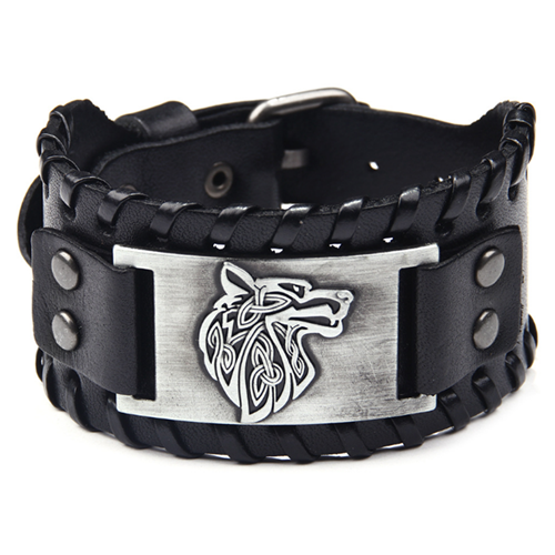 FYJS Unique 3 couleurs alliage loup Bracelet en cuir fait main pour les hommes Cool fête bijoux: Style 3