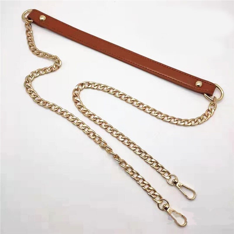 120cm PU Leather Gold Metal Chain Shoulder Bag Strap Buckle Handle DIY Repalcement Solid Handbag Bag Accessories Correa Bolso: Brown