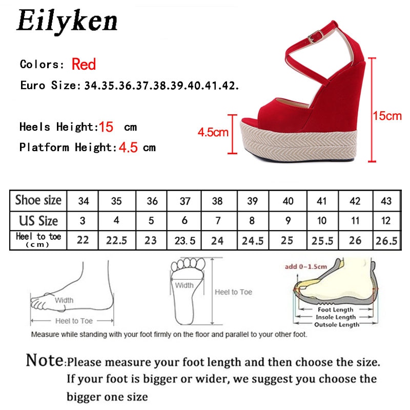 ¡Novedad de ! Sandalias de verano de paja Eilyken para mujer, sandalias de plataforma de mujer, zapatos de tacón alto de rojos, talla 41 42