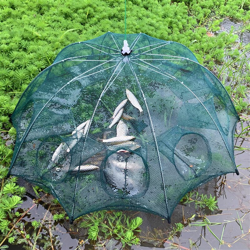 Strengthened 4-20 Holes Automatic Fishing Net Shrimp Cage Nylon Foldable Crab Fish Trap Cast Net Cast Folding Fishing Network