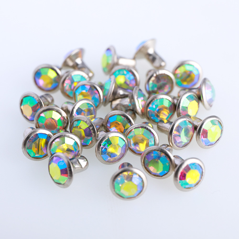 Juego de tachuelas de diamantes de imitación para manualidades, juego de tachuelas de Cristal AB de 6/8mm para manualidades, bolsa de ropa, broca de cuero, 100