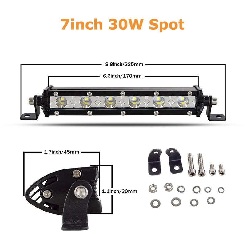 7&quot; 13&quot; 20&quot; 25&quot; 32&quot; 38&#39;&#39; Straight Slim LED Light Bar Single Row 60W 90W 120W 150W 180W For SUV 4WD ATV Off Road LED Work Light: 7inch Spot Beam