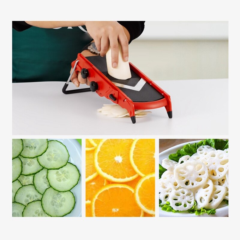 Kitchen All in 1 V-Blade Adjustable Mandoline Slicer Vegetable Slicer and Chopper Cheese Slicer Red