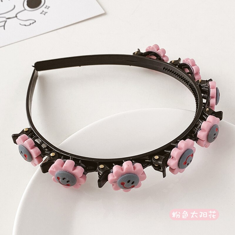 Kinderen Leuke Bloem Gevlochten Haarband Gebroken Haar Artefact Meisjes Niet Pijn Haarspeld Hoofdband Haarspeld Hoofdtooi Vrouwelijke: 3. Pink Sunflower