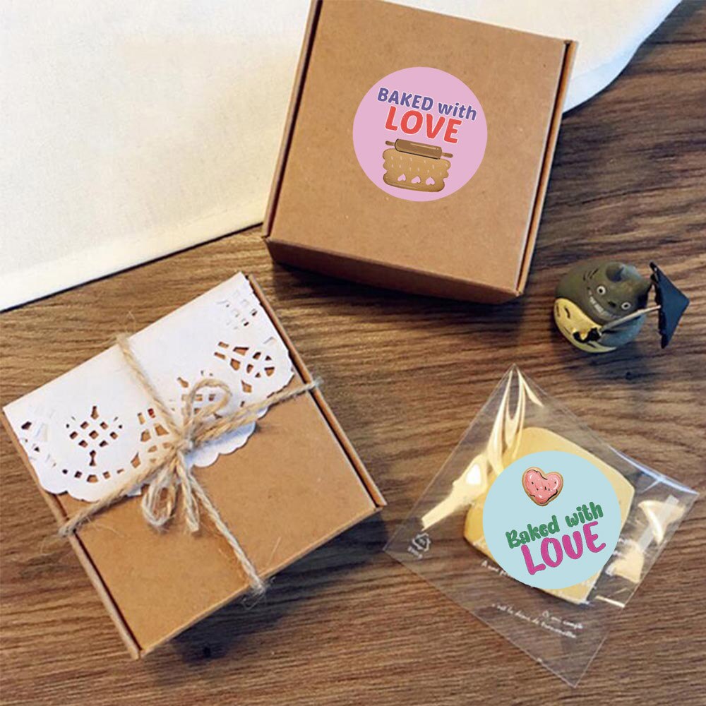Pegatinas de comida redondas al horno con amor para niños, pegatinas bonitas para álbum de recortes, 1 pulgada, 4 diseños, 500 Uds. Por rollo