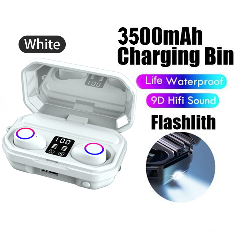 3500mAh Bluetooth Earphones Wireless Headphones Touch Control LED With Microphone Sport Waterproof Headsets Earbuds Earphone: White LED