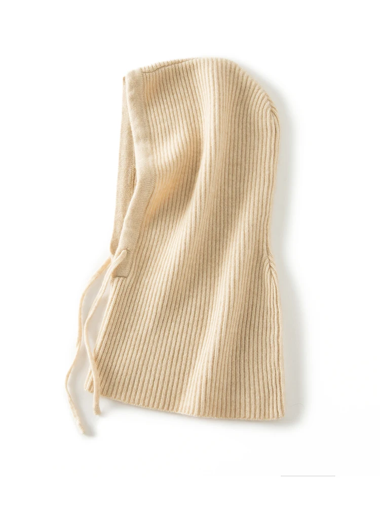 Ull kasjmir strikket hette lue skjerf luer dame menn vinterhals varm balaklava hodeplagg luer unisex 4 farger: Beige