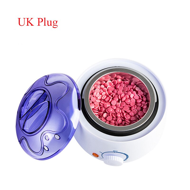 Máquina de depilación cera eléctrica calentador de cera SPA con 2 uds. De granos de cera y 20 piezas Uds. Depiladora de palos de madera UK/US/AU/EU Plug: UK Plug