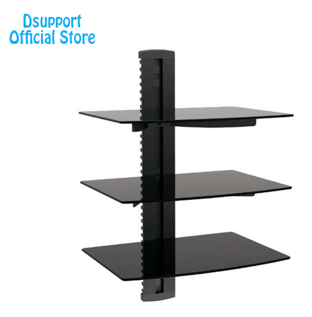 Dsupport Black 2 Floating Shelf with Strengthened Tempered Glass for DVD Players/Cable Boxes/Games Consoles/TV Accessories