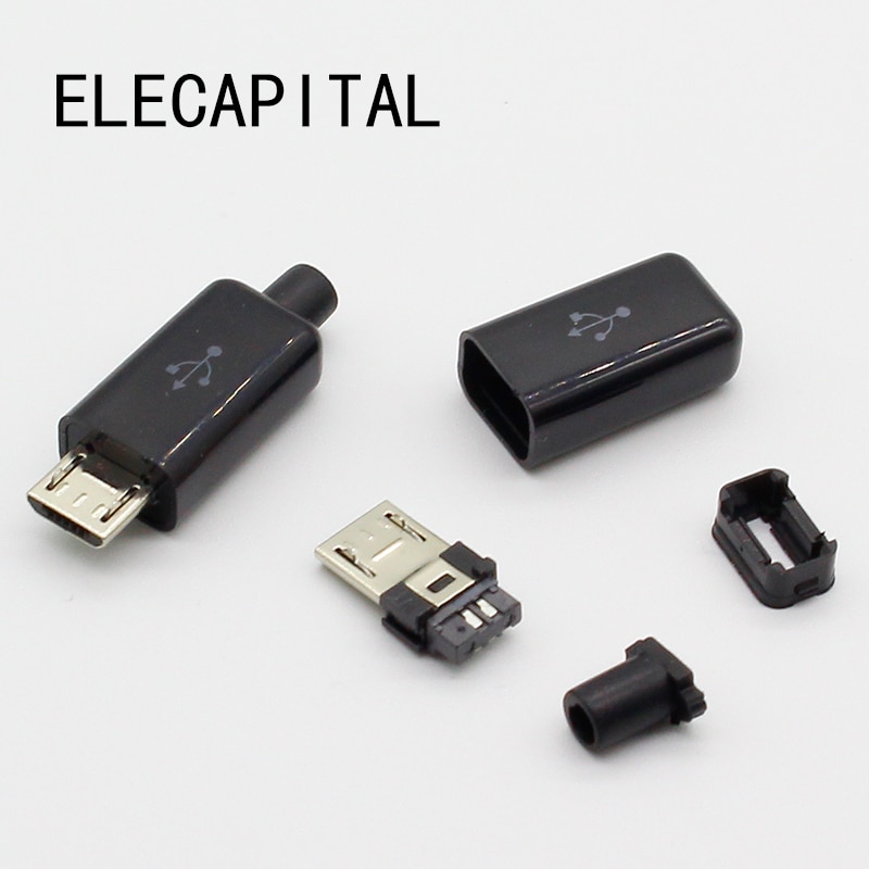10 stks DIY Micro USB Type B Mannelijke 5pin Vier Stuk Montage Connector Stopcontact