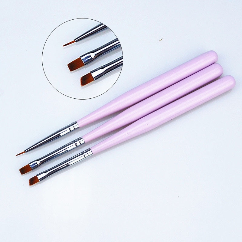 3 Stks/set Roze Handvat Nylon Kwast Verschillende Vorm Aquarel Nail Brush Pen Voor Studenten Meisjes School Office Art Supplies