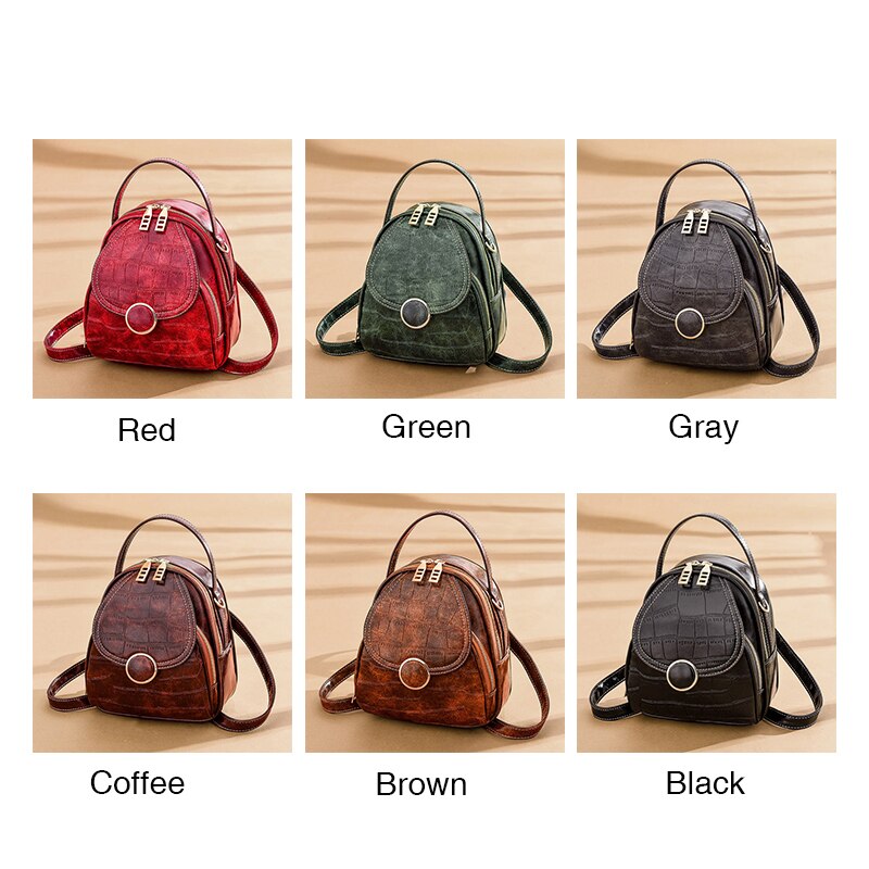 Mochila de couro pu de ombro feminina, multifunção, pequena, para escola, para adolescentes