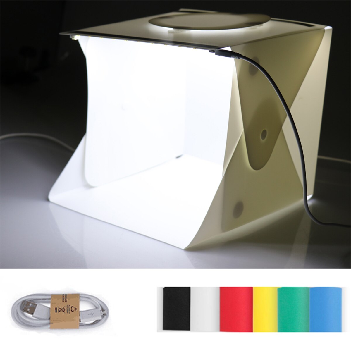 Mini dobrável caixa de luz 6 backdrops fotografia photo studio box com dupla led luzes tira para foto studiotabletop tiro