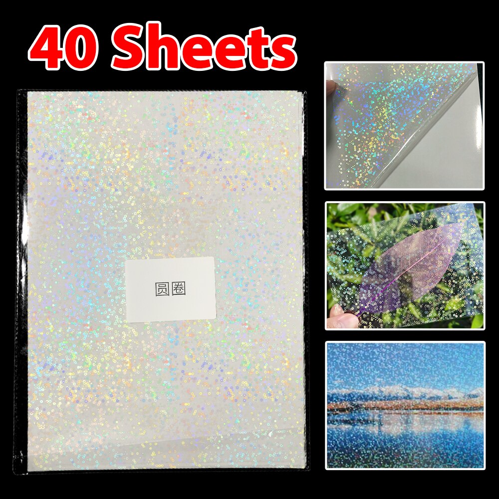 40 arkuszy holograficzna folia piaskowa czarny w gwiazdy zimna folia laminacyjna powrót wytłaczanie na gorąco na papierze na zdjęciu folia do laminowania to karta DIY: 40-Circle