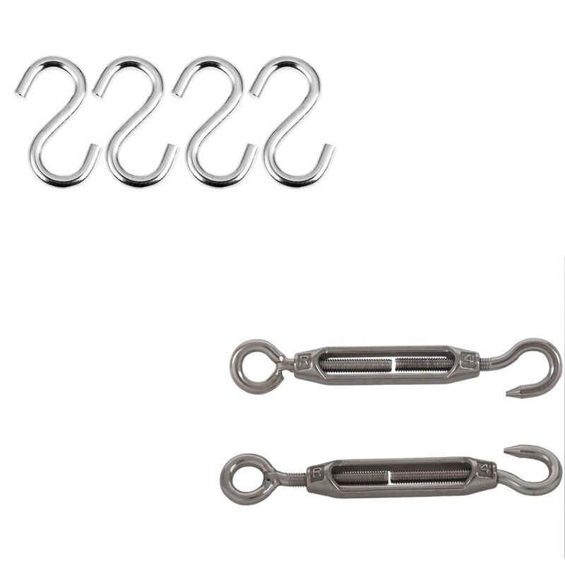 1 Pair Silver Tone Cable Wire Rope Hook Eye Turn Buckle With 4-Pack Heavy Duty S Shaped Hooks Galvanized Utility Hooks