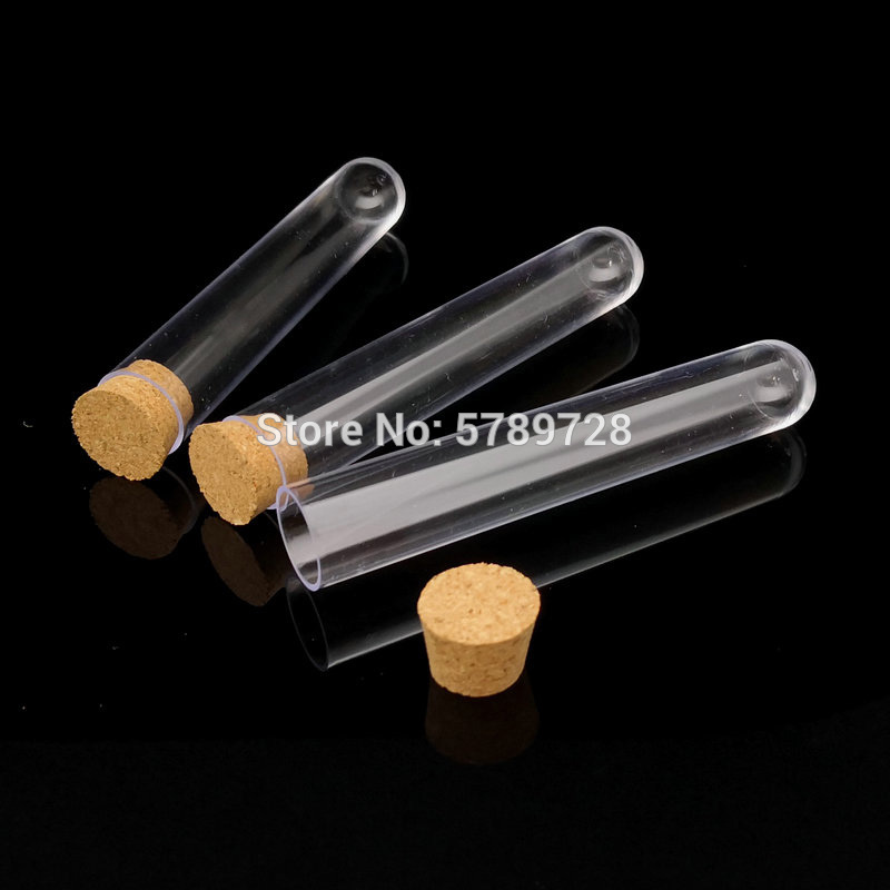 50pcs 18x105mm Lab Clear Plastic Test Tubes With Corks Stoppers Caps Wedding Favor Tube Laboratory School