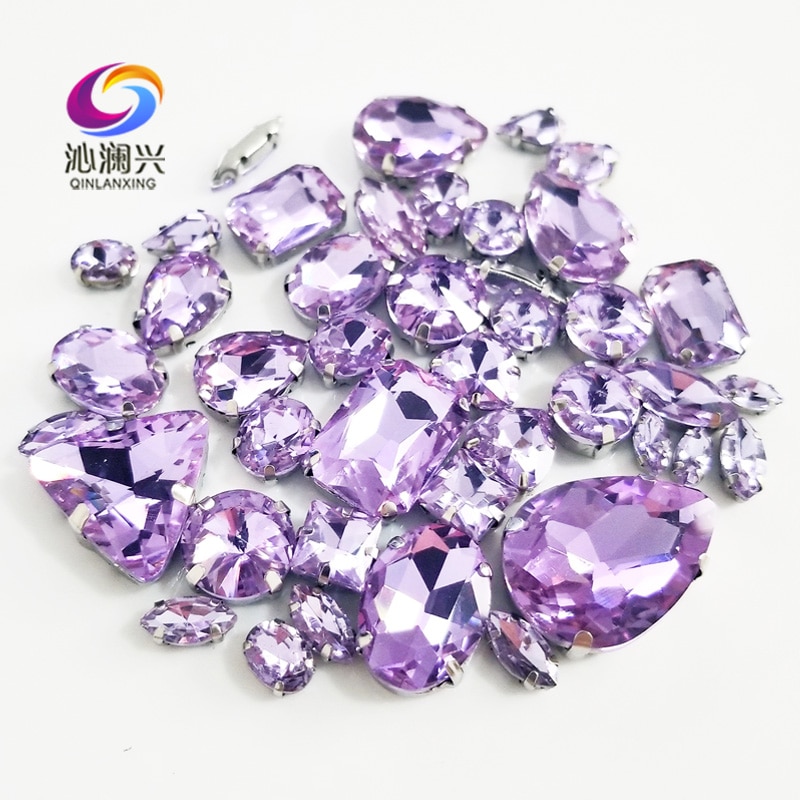 68 stks/pak super flash Kristal violet kleur mix vorm top glas kristal materiaal naaien klauw steentjes, diy/Kleding accessorie