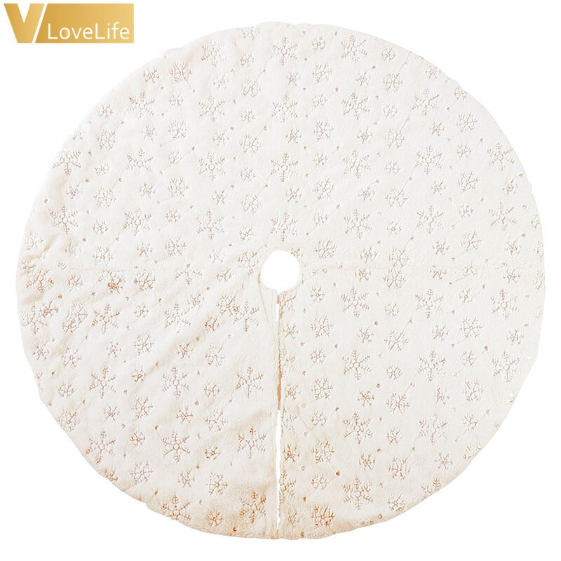 Sequin Christmas Tree Skirt Soft Plush Gold/Silver Snowflake Tree Mat White Faux Fur Party Decor 90cm/122cm: 122cm Gold