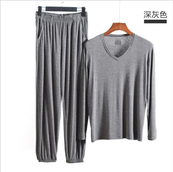 Fdfklak vår höst herr pyjamas herr nattkläder nattkläder plus size l-xxl modal pijamas 2 stycken sovset