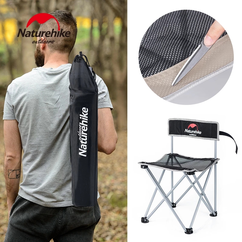 Tabouret De Camping Pliable Naturehike - Léger (0.42kg), Support 75kg, Avec Dossier, Jaune