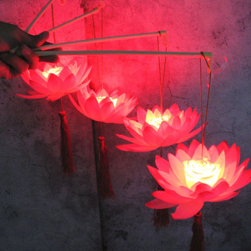 Bærbar fantastisk blomstrende lotusblomst lys lampe fest glødende lanterner til mid-efterårs festival dans rekvisitter