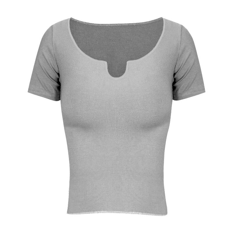 Zomer Sexy Out Back Yoga Korte Mouw U-Hals Running T-shirt Yoga Oefening T-shirt Losse Fitness Sport Tees top: GRAY / L