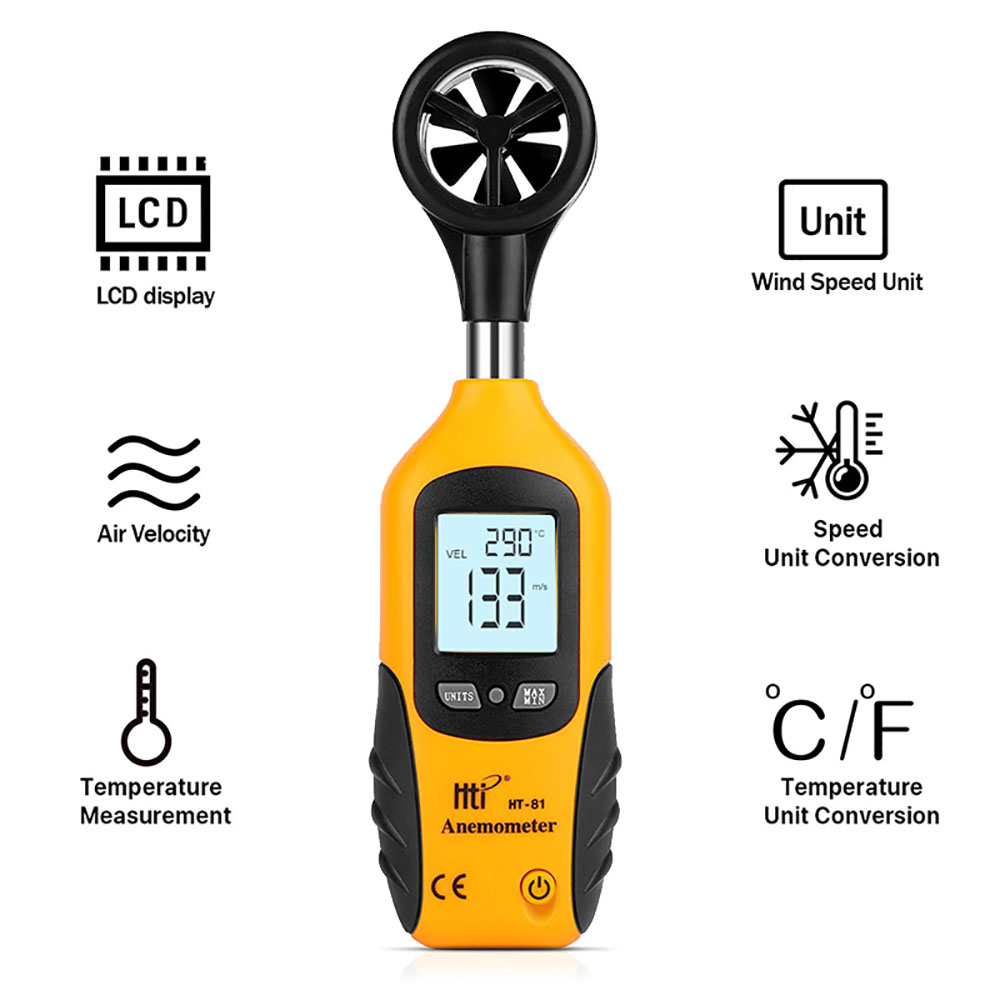 Anemómetro de velocidad del viento Hti, medidor Digital de velocidad del viento portátil, Sensor anemómetro, Ht-81 de velocidad del viento de 0-30 M/S,