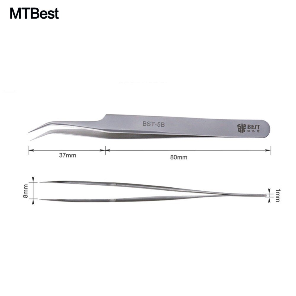 MTBest-Pinzas industriales para electrónica, pinzas de precisión de acero inoxidable, Puntas curvadas, herramientas manuales de reparación de teléfonos móviles