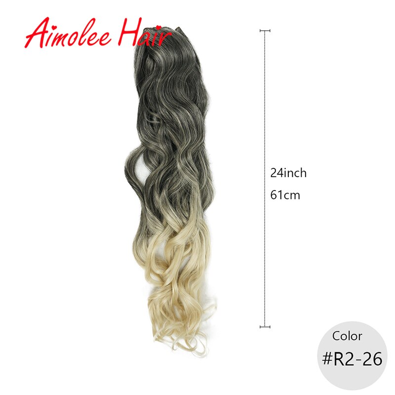 24 pulgadas 8 unids/set Natural largo ondulado rubia rojo destacar sintético postizo de Clip en extensiones de cabello 16 Clip de alta temperatura