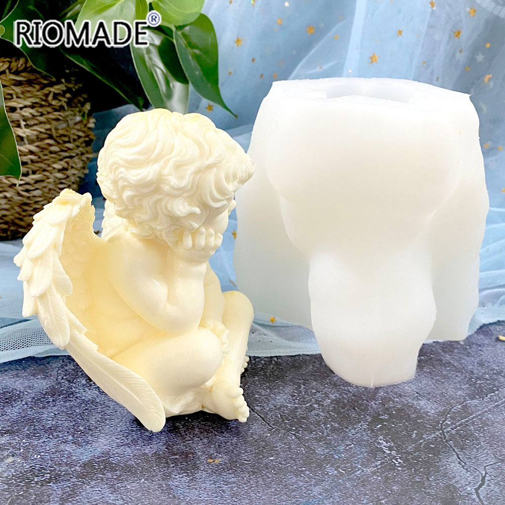 Stampo per candele in silicone angelo 3D di grandi dimensioni Artigianato fatto a mano fai-da-te Resina epossidica Gesso Aromaterapia Creazione di stampi Strumenti per torte fondente