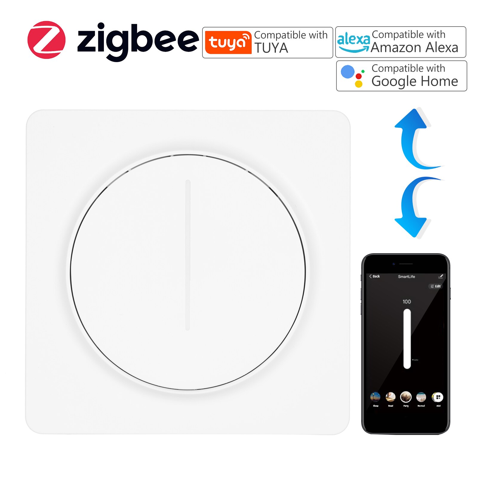 WiFi Light Switch Compatible with Alexa Google Home Remote Control Single-Pole Neutral Wire Tuya Stepless Control Dimmer Switch: ZigBee Light Switch