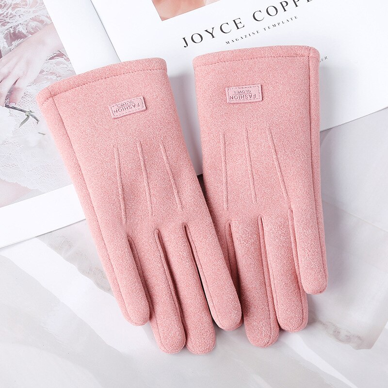 Winter Ladies Warm Gloves Thick Touch Screen Plus Velvet Riding Self-Heating Gloves Drive: pink