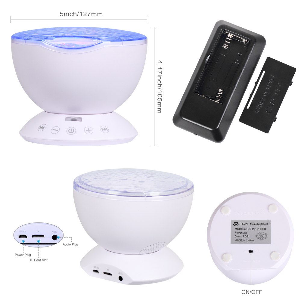 T-SUNRISE Ocean Wave Muziek Baby Nachtlampje Projector Ingebouwde Mini Muziekspeler Lamp USB LED nachtlampje voor Baby Kinderen kamer
