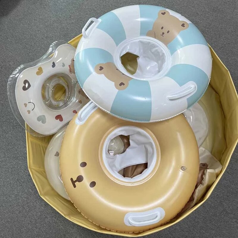 Inflatable Baby Swimming Ring Cute Bear Float Seat Circle Double Handle Swim Pool for Infant Toddlers Bath Water Fun Toys