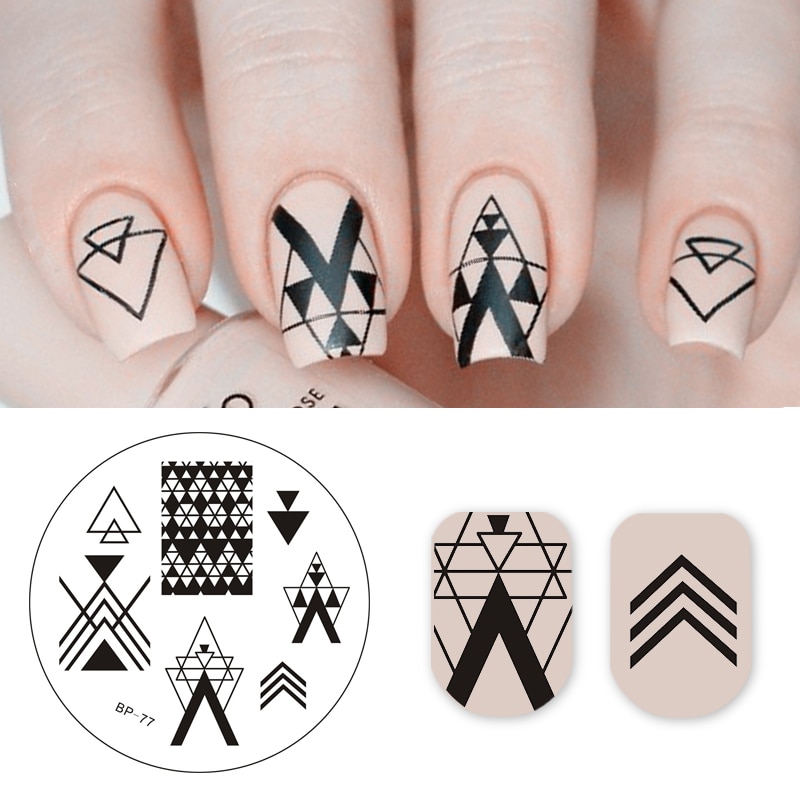 GEBOREN PRETTY Negatieve Space Nail Art Stamping Template Ronde Manicure Image Plate Nail Art Stempel Plaat BP77