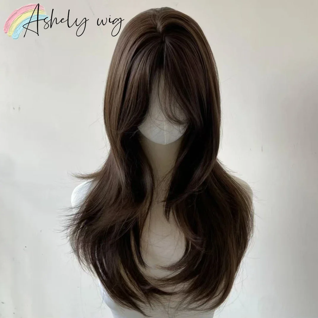 Perruque brune pour femmes bandeau corps brun droit synthétique Rose modèles de cheveux en frange française haut niveau Simulation cheveux perruque 가
