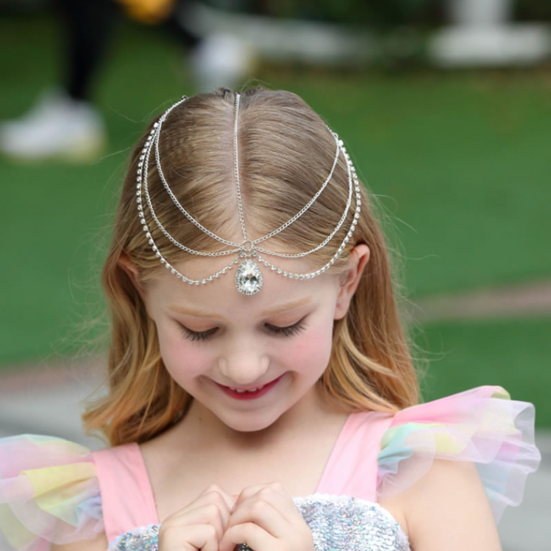 Della ragazza dei capretti fronte intrecciato catena di capelli delle ragazze del bambino del strass della lega di capelli discoteca catena accessori headwear del bambino della principessa catena