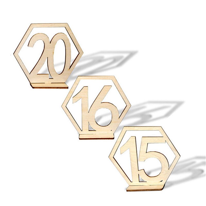 Houten Tafel Nmbers Met Houder Base1-40 Hexagon Hollow Seat Nummer Voor Party Bruiloft Banket Tafel Zitplaatsen Opdracht