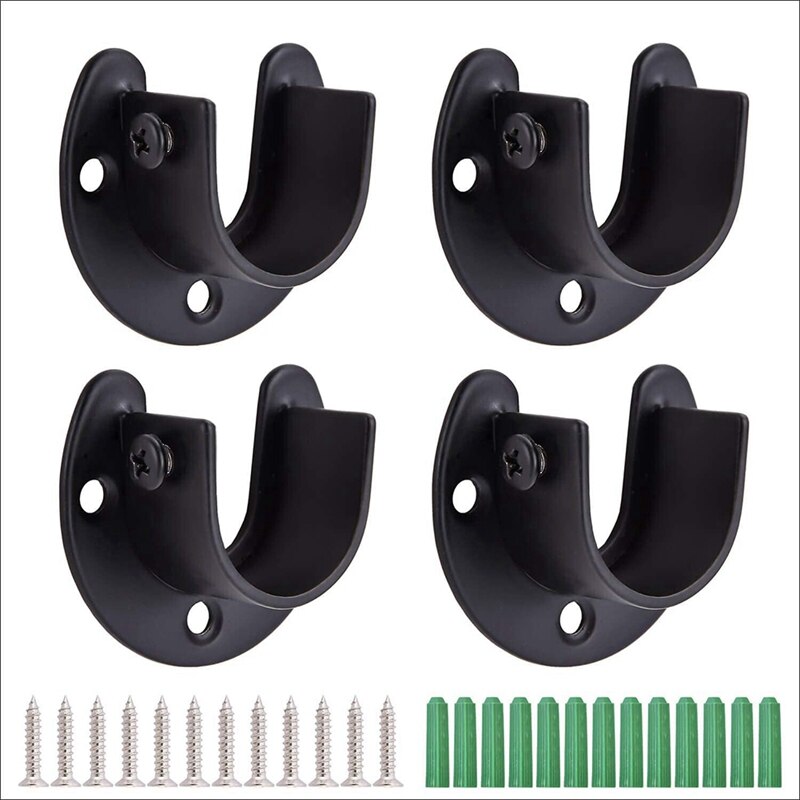 Stainless Steel Hanger Rod Bracket U-Shaped Open Socket Bracket Shower Curtain Rod End Support Flange