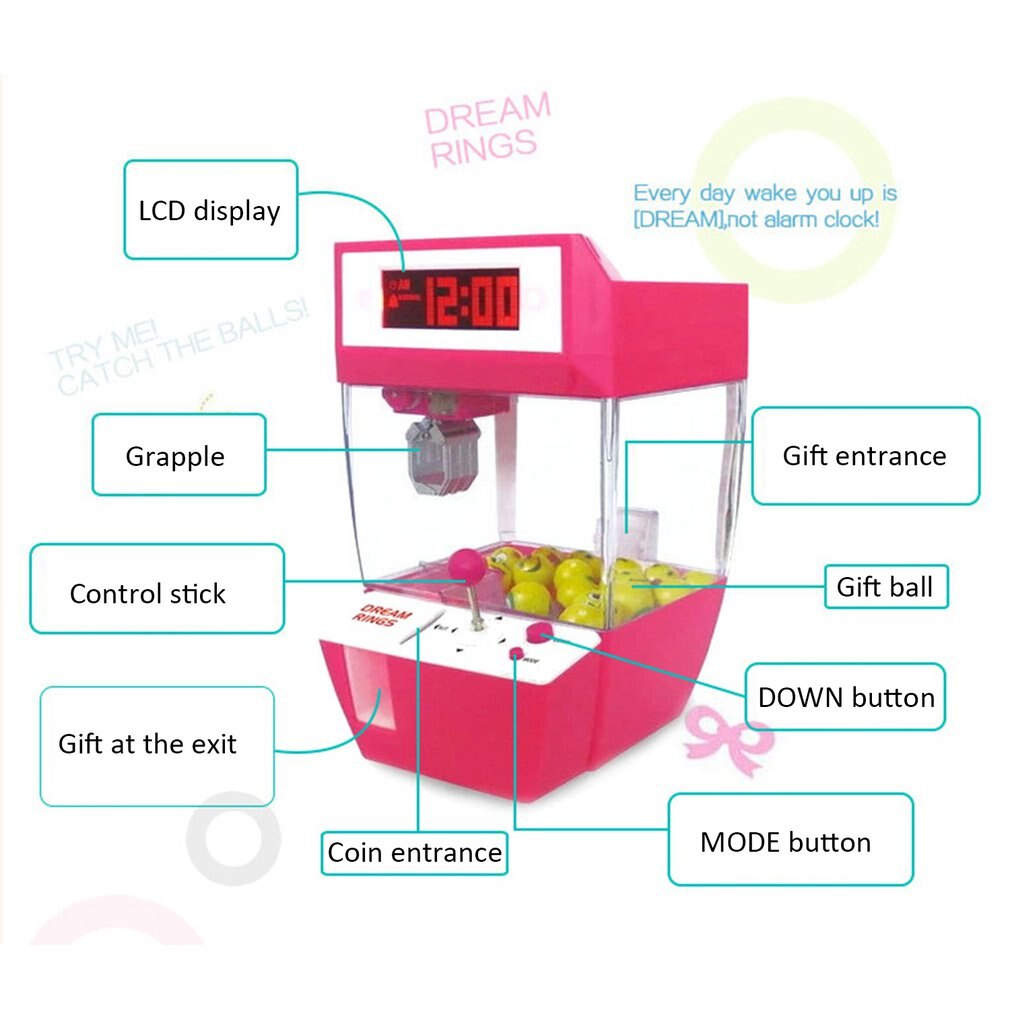 Coin Operated Candy Grabber Doll Balls Catcher Board Game Fun Toys Mini Crane Claw Machine With Alarm Clock For Kids Ball Set