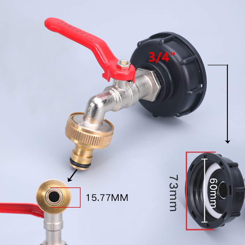IBC tank faucet adapter S60X6 1/2" 3/4" Garden Hose Faucet Water Tank Hose Connector Tap Replacement Fitting Valve: 6