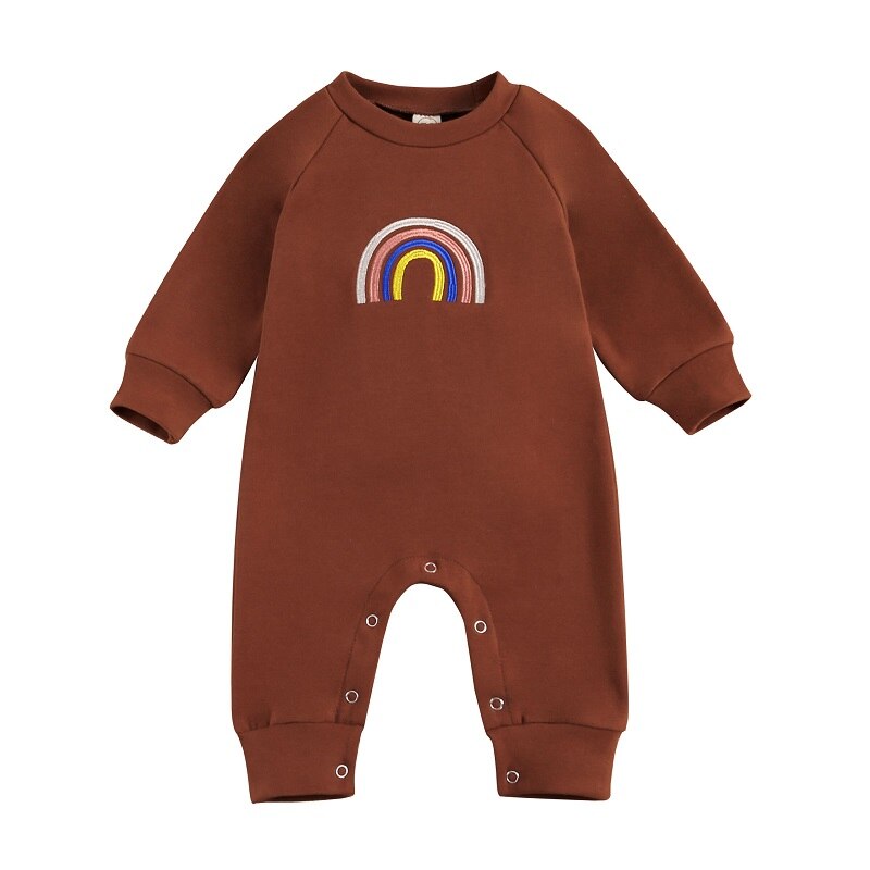 0-18M Pasgeboren Baby Jongen Meisje Lange Mouw Regenboog Katoenen Romper Jumpsuit Kleding: Bruin / 3M