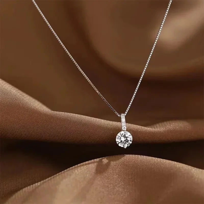 Collar de circón redondo de Plata de Ley 925 a la , Gargantilla con dije de estilo minimalista, colgante, de para joyería fina para mujer