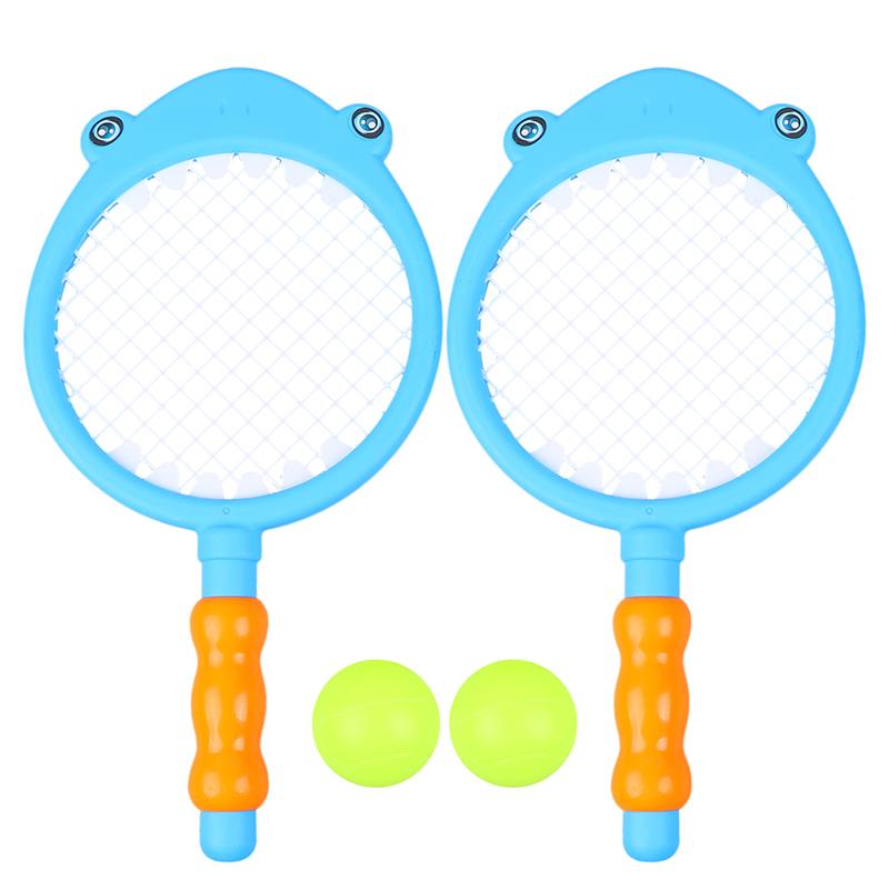 4 STÜCKE Kinder Tennis Schläger Badminton Schläger Set mit Kugeln Drinnen und Draußen Sport Spielzeug (2 stücke Schläger + 2 stücke Bälle): Blau
