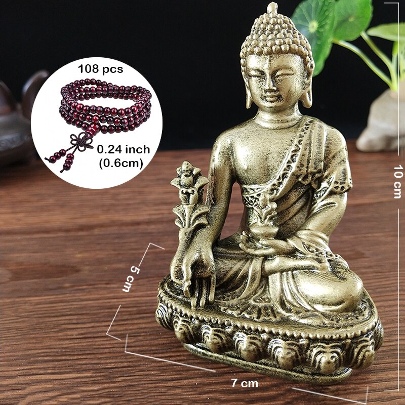 Goldn – Statue de bouddha médecine, avec collier, ornement en résine Feng Shui, Sculpture de bouddha porte-bonheur, décoration de jardin, maison, bureau,: Bronze