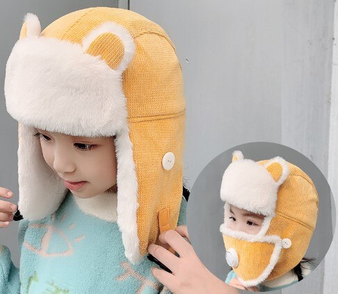 Plus Fleece Bomber Cap Child Winter Keep Warm Girl Cute Cartoon Boy Windproof Ear Protection Face Mask Gorra: Color 5